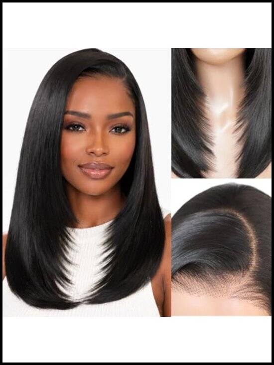 Synthetic Wig 9x7 Glueless Lace Front Short Layered Natural Black main image 5